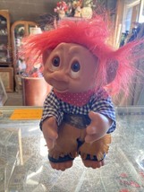 Vintage 1977 Thomas Dam Troll Cowboy 9&quot; Red Hair Denmark Western Jeans C... - £23.71 GBP