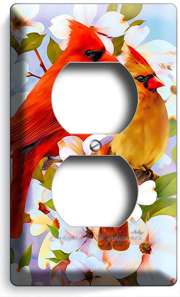 COLORFUL CARDINAL BIRDS MAGNOLIA FLOWERS TREE OUTLET WALL PLATES ROOM HOME DECOR