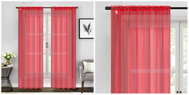 2 Piece Sheer Voile Window Curtains Drapes Set with Rod Pocket - Red - P02 - £32.81 GBP