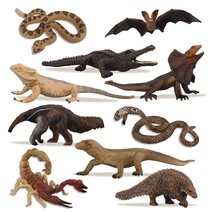 10Pcs Tropical Reptile Animal Figurine Toy Set - Cold Blooded Amphibians Jungle  - £30.27 GBP
