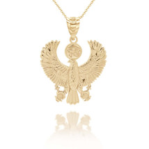 14k Solid Gold Egyptian Protection Eagle Eye of Horus Ankh Pendant Necklace - £331.75 GBP