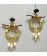 Asian Pear Ring Pearl Drop Earrings Handcrafted Unique Green Paper Twig ... - £69.19 GBP