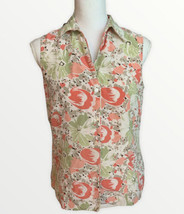 Jones Wear Essentials Silk Top Sleeveless Button Front Floral Size 8 - £14.78 GBP