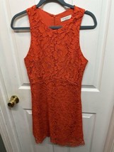 Sandro Paris Womens Fit &amp; Flare Dress Size S Orange Overlay Lace Sleevel... - £17.23 GBP