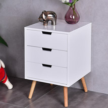 White Side End Table Nightstand w/ 3 Drawers Mid-Century Accent Wood Furniture - £115.09 GBP