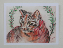 Tabby Cat Art Christmas Holiday Greeting Cards - £11.16 GBP