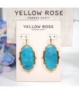 Kendra Scott Baroque Ella Yellow Rose Dark Teal Magnesite Gold Drop Earrings NWT - $83.66