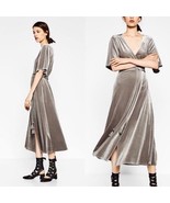 ZARA women&#39;s velvet wrap dress M gray kimono flutter short sleeve v-neck... - $25.73