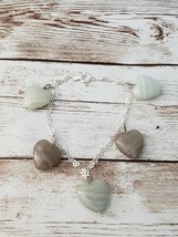Shades of Green Glass Heart Charm Bracelet - Sterling Silver Chain - £12.73 GBP