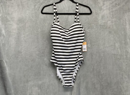 Women&#39;s Ribbed Modern One Piece Swimsuit Kona Sol Black/White Stripe M 8 10 - $19.99