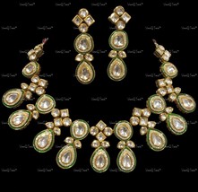 VeroniQ Trends-Elegant Gold Plated Kundan Polki Statement Necklace Green Meenaka - £119.90 GBP
