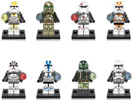Star wars 8pcs White Clones &amp; Commander Minifigures + Free Stand for Kids - £11.90 GBP