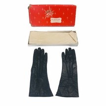 Vintage The Golden Rule Black Leather 10.5&quot; Opera Gloves Women&#39;s Made in... - $33.25
