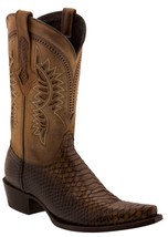 Mens Honey Brown Cowboy Boots Snake Print Leather Western Wear Snip Toe Botas - £109.50 GBP