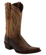 Mens Honey Brown Cowboy Boots Snake Print Leather Western Wear Snip Toe ... - €115,52 EUR