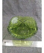 Hobstar Pressed Glass Emerald Green Square Sawtooth Dish Bowl 6&quot; Ex Cond... - $8.00