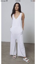 Lunya Jumpsuit White XS Loungewear Pima Cotton Blend V Neck Crop Pocket ... - £50.02 GBP