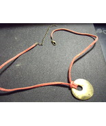 Metal Oval Disk with orange leather cord necklace - $18.00