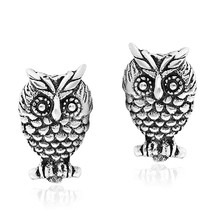 Majestic Owl Perched on a Branch Sterling Silver Stud Earrings - £9.51 GBP