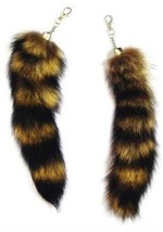 2 Jumbo Raccoon Tail Key Chain Rendezvous Animal Fur Racoons Tails New Keychain - £7.65 GBP