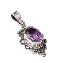 Sterling Silver Pendant Necklace Natural Amethyst Fine Jewelry Women PS-1007 - £47.58 GBP