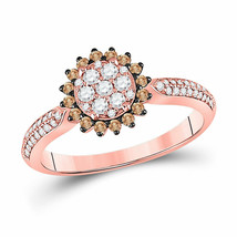 10kt Rose Gold Womens Round Brown Diamond Halo Cluster Ring 1/2 Cttw - £355.95 GBP