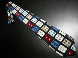 Structure Mens Dress Neck Tie Abtractions of Playing Cards in Whites Reds Blues - £8.65 GBP
