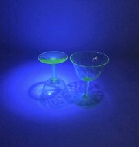 Set 2 Uranium Art Glass Vaseline Steamweare Green Cordial Quilted Wine A... - $22.82