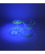 Set 2 Uranium Art Glass Vaseline Steamweare Green Cordial Quilted Wine A... - $22.82