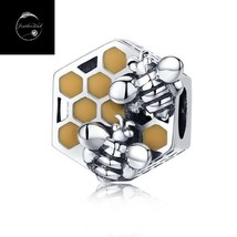 Honey Bee Insect Honeycomb Animal Genuine Solid Sterling Silver 925 Bead Charm - £19.04 GBP