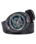 Bald Eagle Buckle and Split Leather Belt Set, American Style Biker Acces... - $48.95