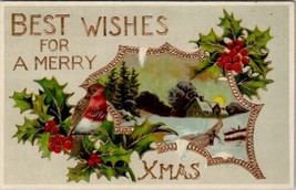 Christmas Wishes Gilded Gel Coated Embossed Postcard T19 - £3.10 GBP