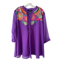 Denim 24/7 Women’s 24W Purple Tunic Blouse – Embroidered Yoke, Sheer Sle... - $537.68 MXN
