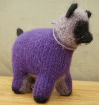 Hand Crafted Baby Toddler Plush Toy Fuzzy Purple &amp; Black Knitted Wool Sheep - £20.18 GBP