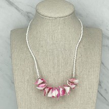 White and Pink Beaded Shell Necklace - £5.51 GBP