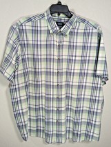 Harbor Bay Easy Care Large Plaid Sport Shirt Short Sleeves Green Blue Si... - £15.79 GBP
