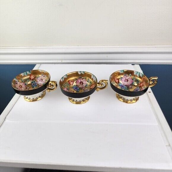 Primary image for Vintage Black Lenwile China Ardalt Japan 1950s Hand Painted Tea Cups Lot of 3