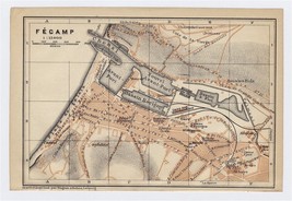 1919 Original Antique City Map Of Fecamp / Normandy Normandie / France - $25.01