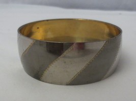 Vtg  2 Color Diagonal Brass Bangle Bracelet 1&quot; Wide Sz 8 1/2&quot; - £7.47 GBP