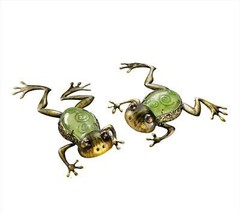 Frog Statues Set of 2  18" Long Metal and Glass Green Freestanding or Hanging image 1