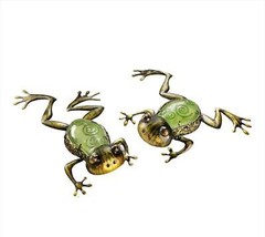 Frog Statues Set of 2  18&quot; Long Metal and Glass Green Freestanding or Ha... - £31.47 GBP