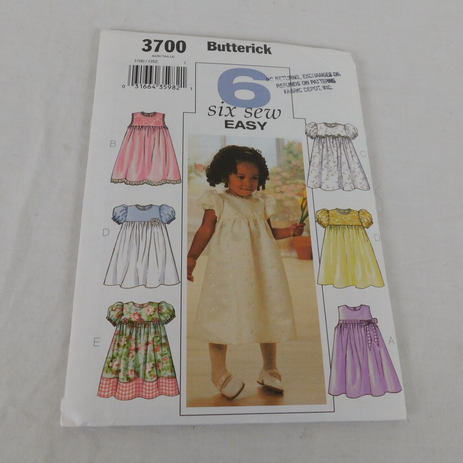 Butterick 3700 Sewing Pattern Girls Toddler Party Dress Six Sew Easy UC Sz 1-4 - $7.85