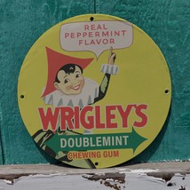 Vintage Wrigley&#39;s Doublemint Peppermint Chewing Gum Porcelain Gas &amp; Oil Sign - £98.36 GBP