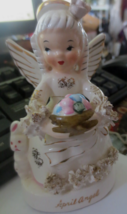 Vintage April Birthday Angel NAPCO Figurine 1950&#39;s Spaghetti Easter Bunn... - $27.61