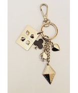 Jimmy Choo Key Chain Bag Charm Silver Queen Of Hearts Poker Themed New - £104.98 GBP