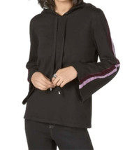 allbrand365 Designer Womens Velvet Varsity Stripe Hoodie Size Medium,Deep Black - £62.73 GBP