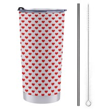 Mondxflaur Red Hearts Steel Thermal Mug Thermos with Straw for Coffee - £16.67 GBP