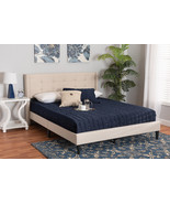 Iris Beige Fabric Upholstered Queen Size Platform Bed - $3,974.08 MXN