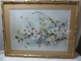 Vtg Dogwood Floral print in faux bamboo frame Jan Ka... - £120.29 GBP