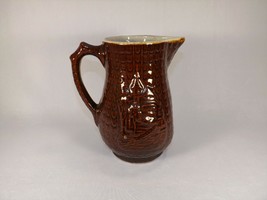 Antique Stoneware Pitcher Church &amp; Steeple in Relief Milk Water - £14.54 GBP